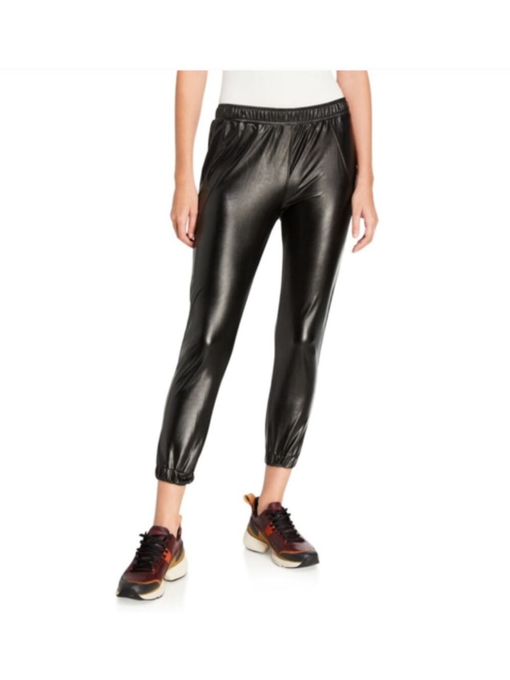 David Lerner Evereve Black Vegan Leather Joggers // M